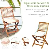 TANGZON Wooden Folding Bistro Set with Cushions, Acacia Garden Furniture view 5