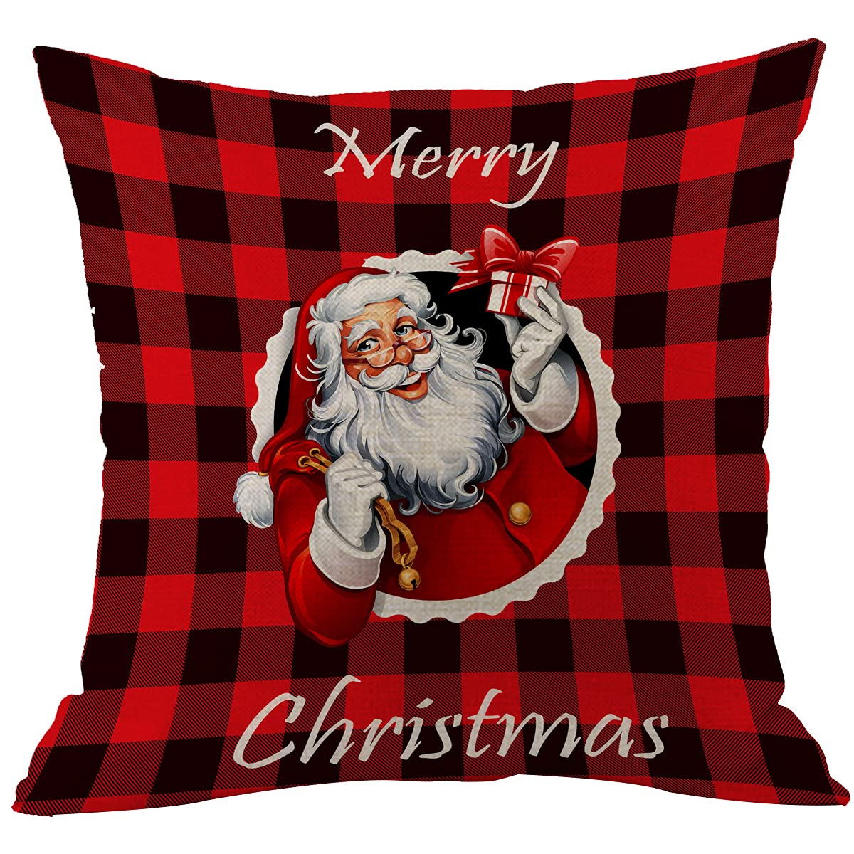 CANSEGO Santa Claus Merry Christmas Pillowcases Red Black Buffalo Check Classic Lumberjack Gingham Lattice Throw Pillow Cushion Covers Cotton Linen Living Room 18x18 Inch (PILLOWUKS-FBA93), Multi-a93