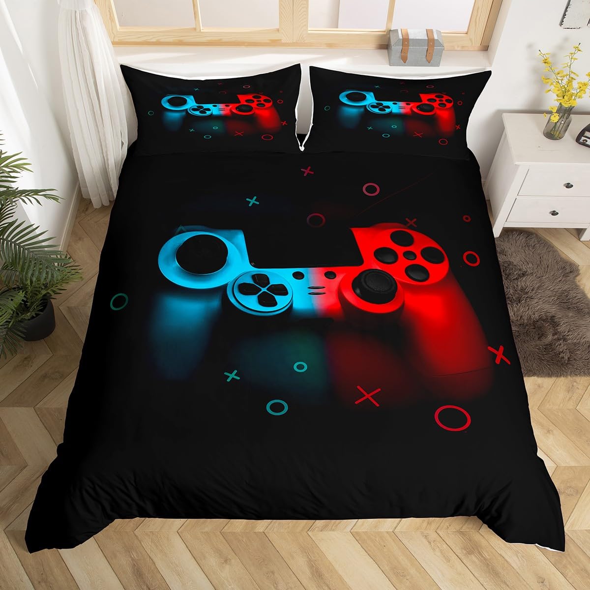 Boys&girls Gamepad Comforter Cover Single Size,Play Gamer Bedding Set Kids Young Man Video Games Duvet Cover for Teen Child Game Room Decor Black Classic Retro Gaming Quilt Cover w Controller Button — image 1