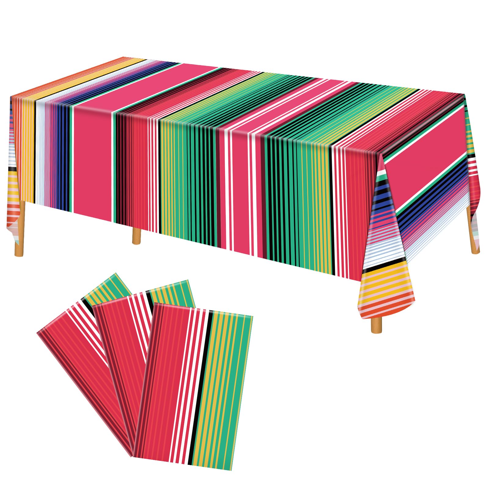 Photo 1 of Lemicin 3 Pack Mexican Serape Tablecloth, 54 x 108 Inch Disposable Plastic Tablecloth Mexican Striped Party Table Cover for Birthday Party Wedding Decorations Outdoor Picnics Dining
