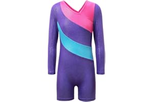 BAOHULU Gymnastics Leotards for Toddler Girls Long Sleeve Sparkle Stripes Tank Biketards Dance Unitards