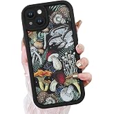 KANGHAR Case for iPhone 14, Cute Mushroom Art - Black | Soft TPU Shockproof Protective Phone Cover for Women Girls