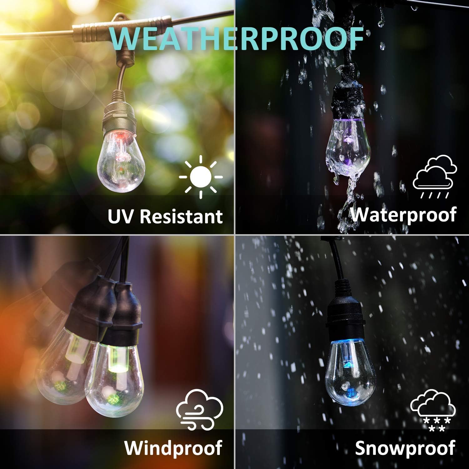 Outdoor String Lights – Patio Lights RGB Color & White LED Lights Smart String Lights Outdoor 2.4GHz Wi-Fi Controlled 15 Edison Bulbs 49 Ft Colored String Lights Works with App & Alexa IP65 Waterproof: Home Improvement