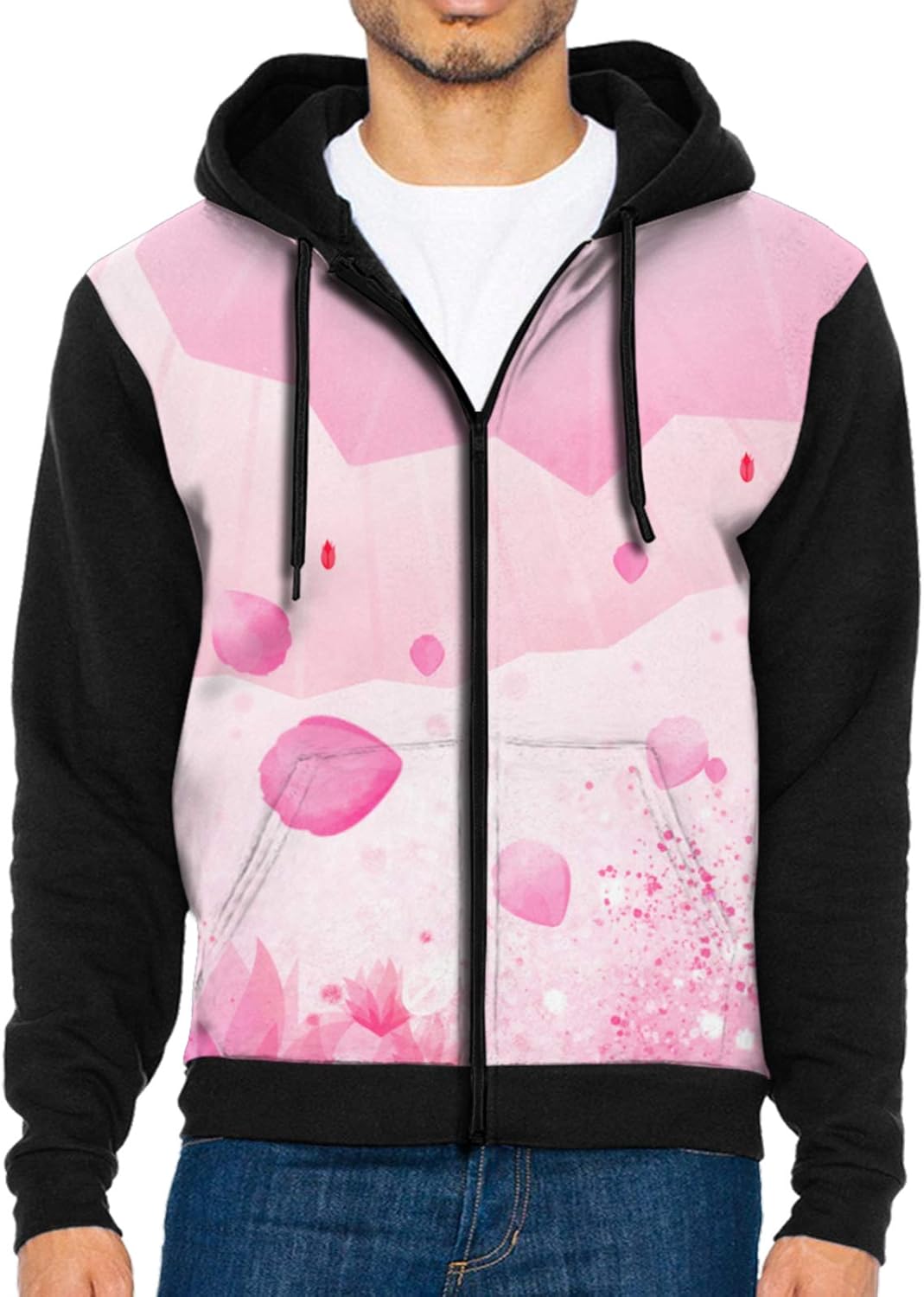 Cherry Blossoms Black Hoodie Men's Long Sleeved Sweatshirt With Hood