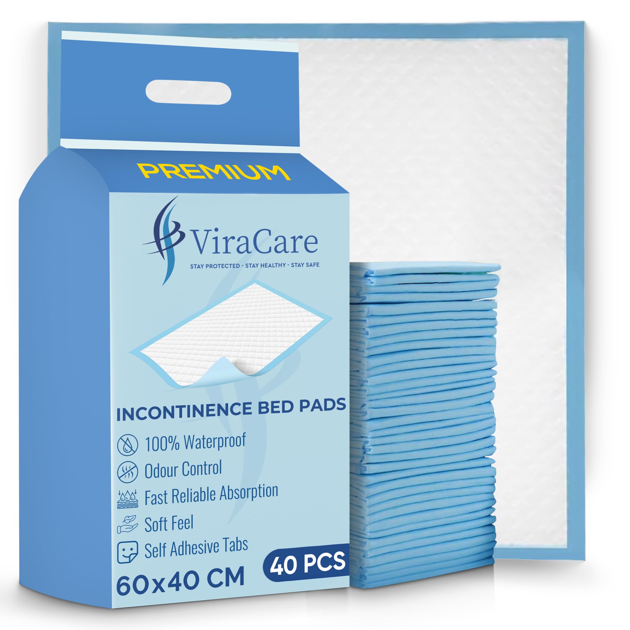 40 x Premium Incontinence Bed Pads 60x40 cm | Incontinence Bed Sheets | Provides Soft Feel | Disposable Bed Mats for Incontinence | Bed Protectors Kids | Maternity Bed Mats | (1 Pack of 40)