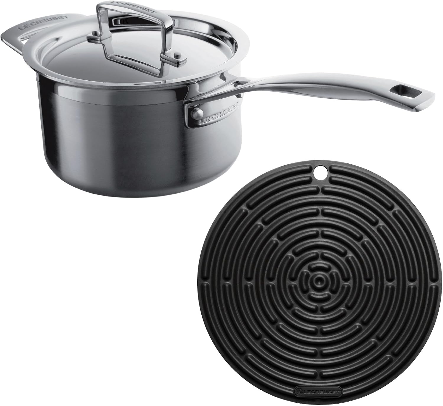 Le Creuset 3Ply Stainless Steel Saucepan with Lid, 18 cm and Silicone
