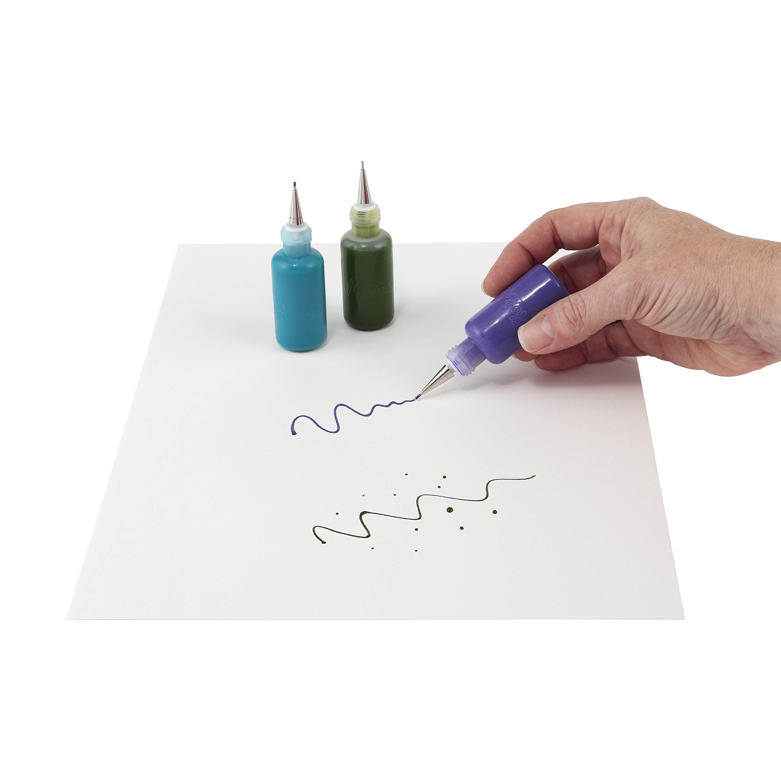 Flo Line Precision Tip Applicator Bottle - Fine Tip Squeeze Bottles for Fluid Media, Inks, Acrylics, Watercolor, Quilling, Paint Bottles with Tip Pack of 6 - 0.5oz bottles w/ 0.5, 0.7, 0.9 Metal Tips
