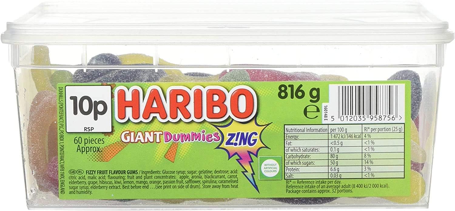 HARIBO Sweets - 28 New Sealed Tubs Drums to Choose from - Long exp Dates (Giant Sour Dummies)