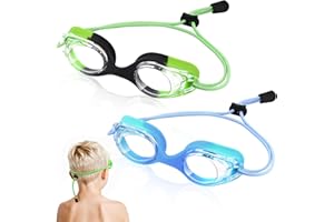 Vvinca Kids Swim Goggles with Bungee Strap No Leaking Anti Fog Toddler Goggles with Quick Adjust Ages 3-14