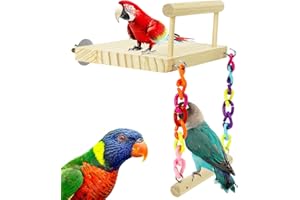 DLONLINE Bird Perches Wood Parrot Toys with Swing, Wooden Platform Exercise Stands Ferris Wheel Chewing for Animals Budgie, Cockatiel, Conure, Lovebirds, Parakeet Cage Accessories, Small Bird Gyms Playstand