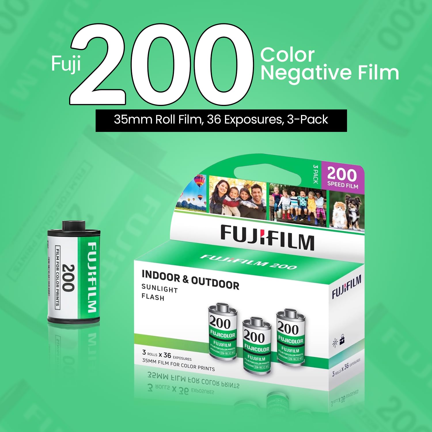 FUJIFILM 200 Color Negative Film (35mm Roll Film, 36 Exposures, 3-Pack) + BluebirdSales Microfiber Cleaning Cloth Bundle