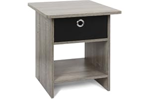 Furinno Dario End Table / Side Table / Night Stand / Bedside Table with Bin Drawer, 1-Pack, French Oak Grey/Black