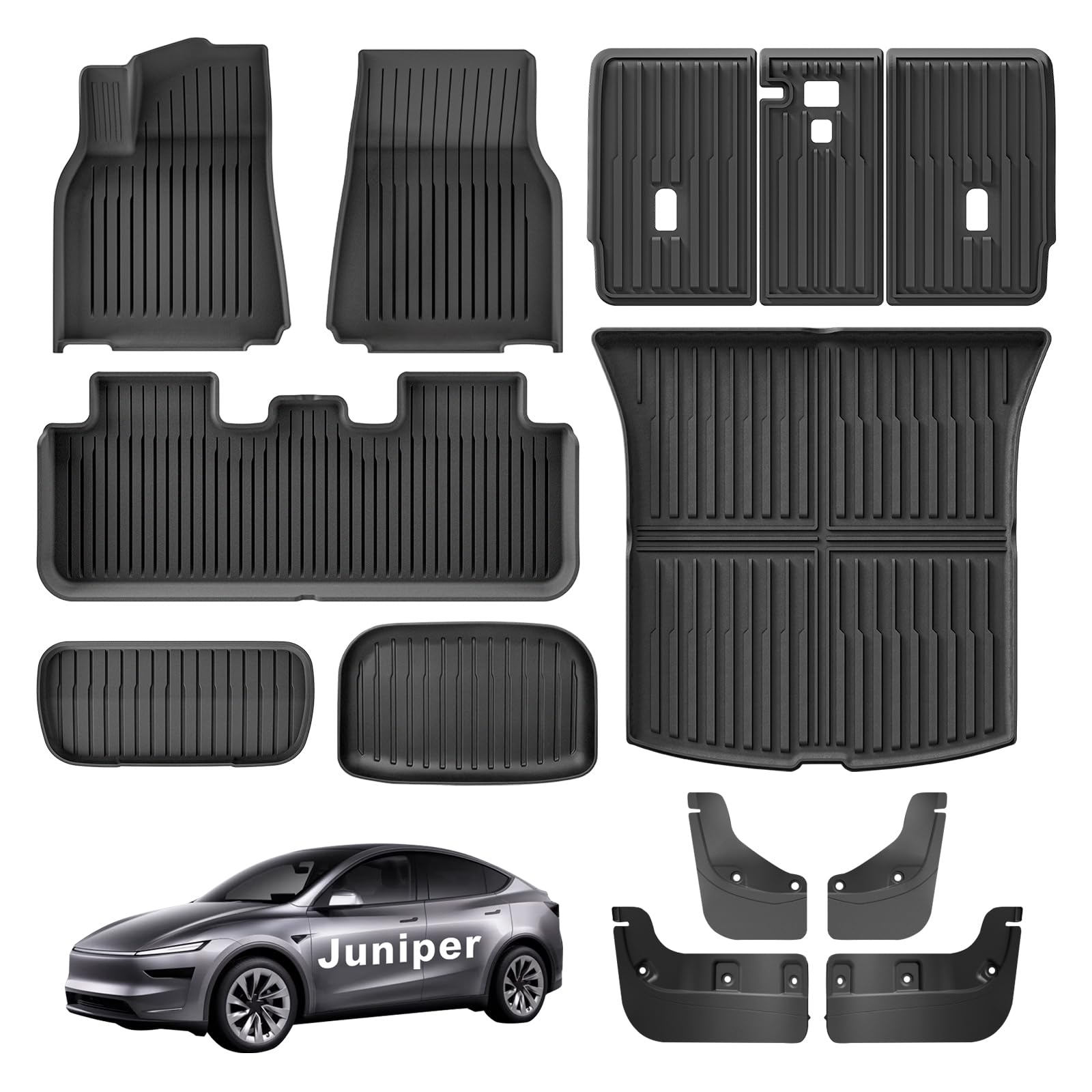 Weize Floor Mats for Tesla Model Y Juniper 2025-2026 All Weather 9Pcs Cargo Liners & 4Pcs Mud Flaps No-Drill Splash Guards Interior Accessories Image