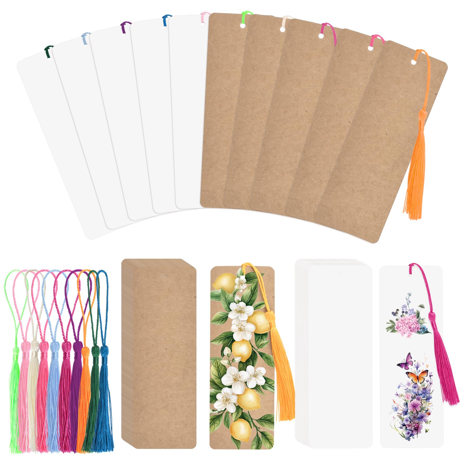 WANDIC Bookmarks Set - 120 White & Brown Bookmarks and 120 Colorful Tassels for DIY Projects Gift Supplies,Day Deals 2025