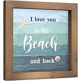 pechpell 6 Inch I Love You to The Beach and Back Sign, Wooden Beach Signs Wall Decor, Coastal Ocean Beachy Themed Art with Starfish Seashell, Table Shelf Bathroom Bedroom Room Decorations for Home