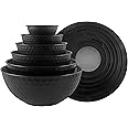 COOK WITH COLOR Mixing Bowls with Lids - 12 Piece Plastic Nesting Bowls Set includes 6 Prep Bowls and 6 Lids, Non Slip Bottom and Embossed Design - Microwave Safe (Black)