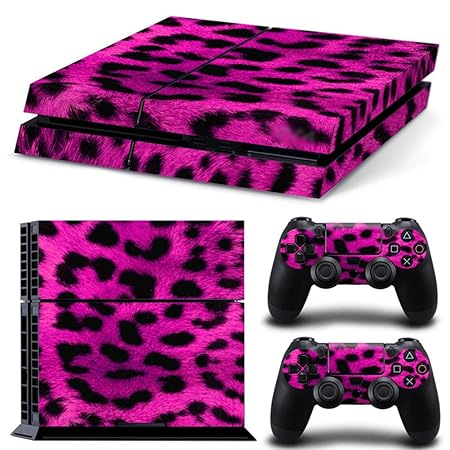 dotbuy PS4 Vinyl Decal Aufkleber Skin Sticker für Playstation 4 Konsole + 2 Dualshock Controller Set rosa Fell Leopard Pink