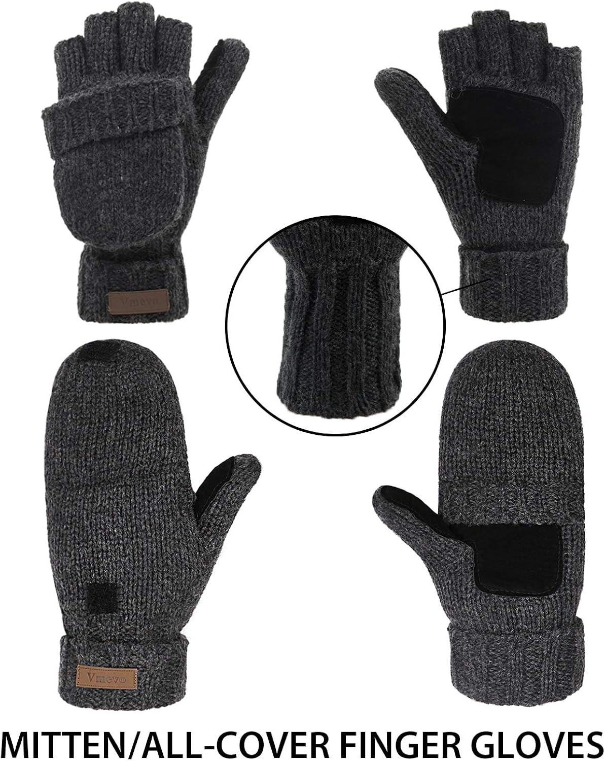 Winter Knitted Convertible Fingerless Gloves Wool Mittens Warm Mitten Glove for Women and Men at  Women’s Clothing store