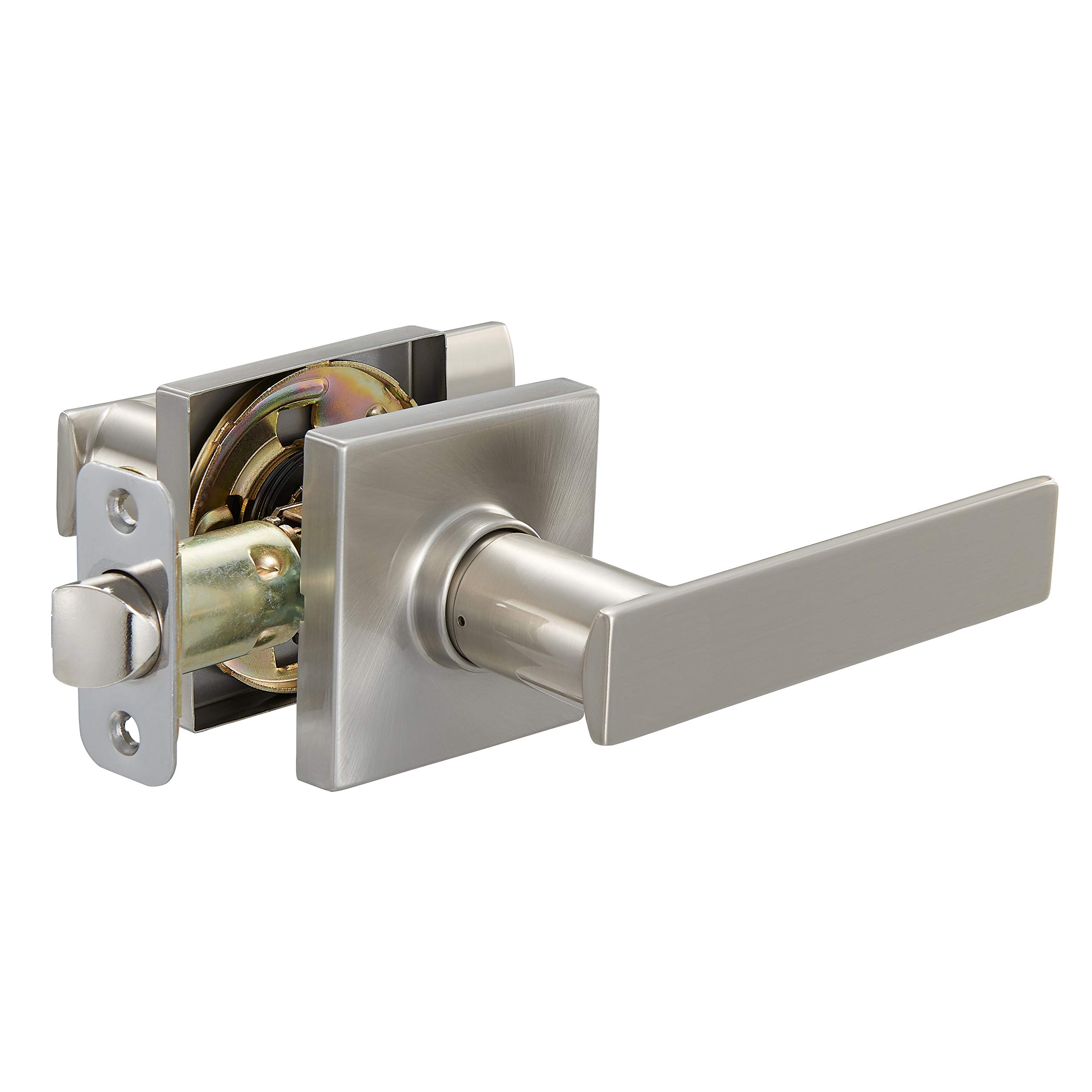 Photo 1 of Amazon Basics Contemporary Stamford Door Lever with Lock, Entry, 64.3mmH Upper 294.5mmH Lower, Satin Nickel