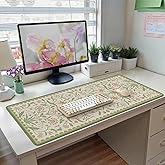 HAOCOO Light Green Iris Flower Desk Pad Mat, Non-Slip XXL Mouse Pad with Stitched Edges, Cute Floral Computer Mat, Elegant Desk Decor for Home, School, Office Accessories