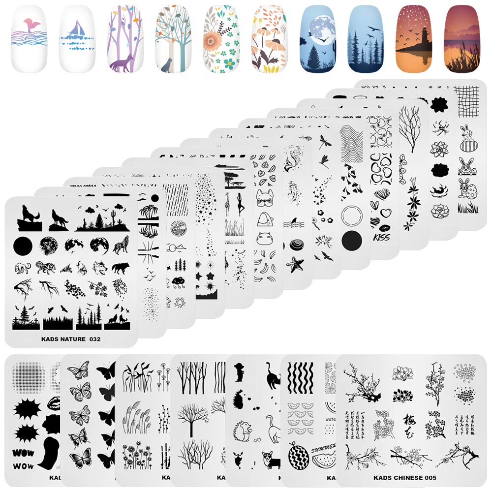 KADS 20pcs Nail Stamp Plates Set Nails Art Stamping Plates Leaves Flowers Animal Nail Plate Template Image Plate