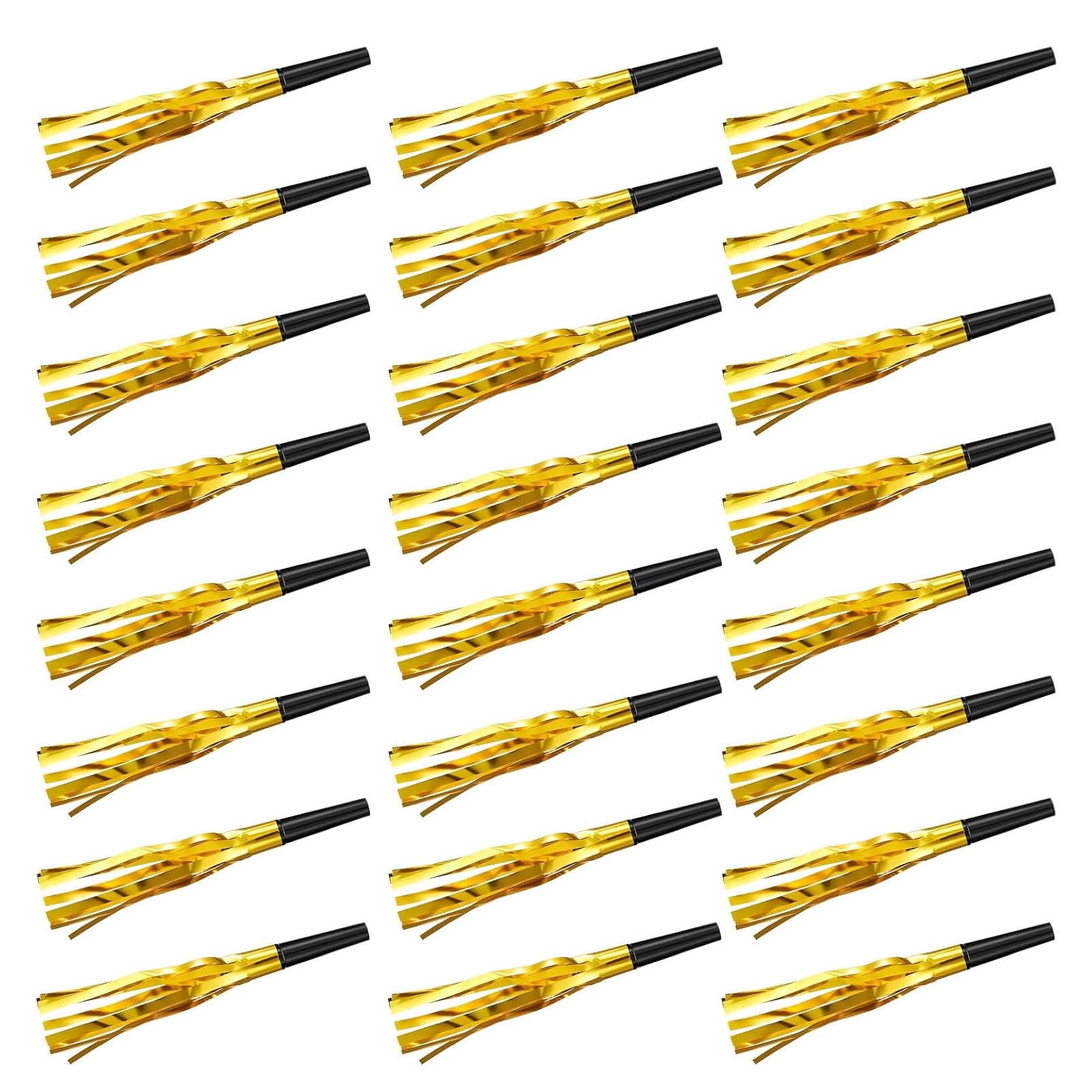 Party Blowers Noise Makers – 24 Pcs Gold Glitter Fringe Blowouts Whistles, New Year Eve Party Favors – Celebration Horns for Birthday, Holiday, Sporting Events & Event Decorations