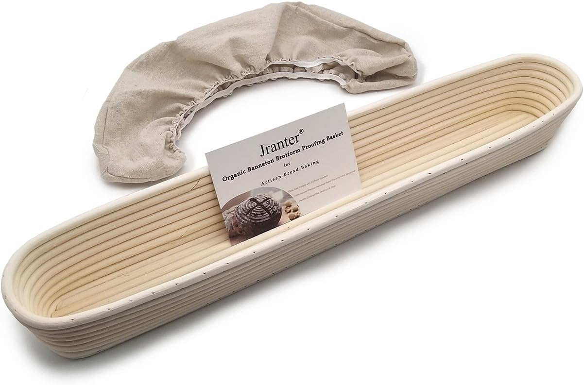 Banneton Bread Proofing Basket Baguette 22 Inch and Linen Liner Set
