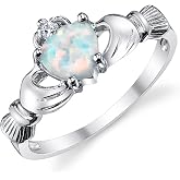 Metal Masters Sterling Silver 925 Irish Claddagh Friendship &amp; Love Ring with Simulated Opal Heart