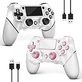 AceGamer 2 Pack for PS4 Controller, Wireless Controller for PS4/Pro/Slim/PC, with Non-Slip Grip of Both Sides,3.5mm Audio Jack and USB-C Cable! (Pink and White)