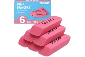 SIKAO Pink Erasers, 6 Pack Pencil Erasers for Kids – Latex-Free & Smudge-Free Beveled Rubber Erasers for School Supplies, Classroom, Art & Homework