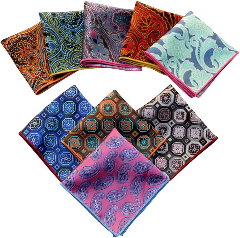 Weishang Mens Printing patterns Pocket Square Handkerchief Wedding Party(pack of 9)