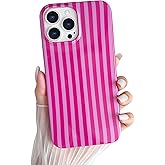 Yeddabox for iPhone 13 Pro Max Case Cute Striped Phone Case Soft TPU Slim Shockproof Phone Cover for Women Girls, Hot Pink