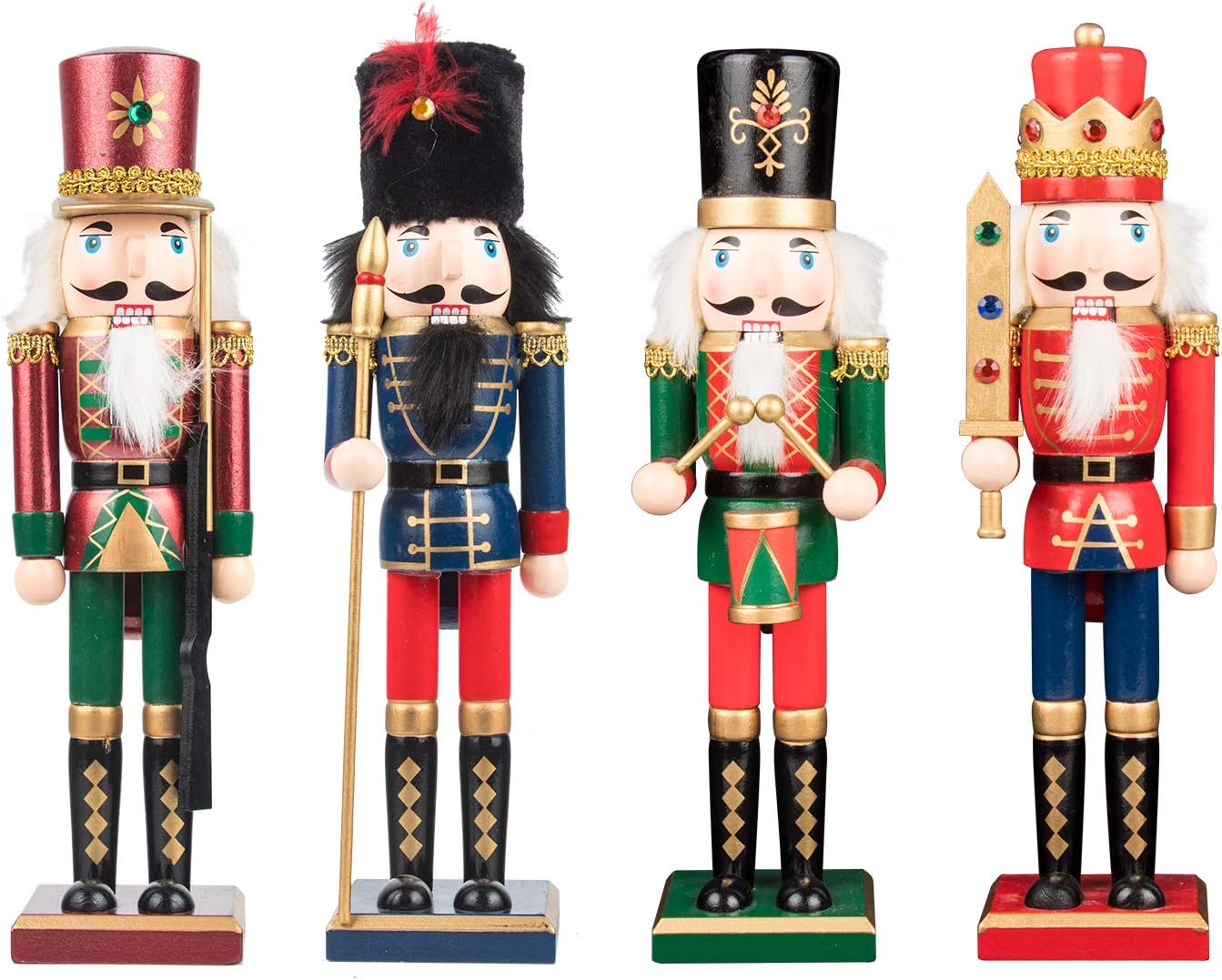 Nutcrackers - KI Store Christmas Nutcracker Set of 4 12-Inch Wooden King and Soldier Nutcracker Figurines Display for Table Mantel Chrismtas Tree Decorations