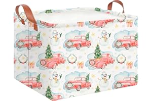 CLOCOR Rectangular Storage Basket Empty,Gift Basket,Waterproof Storage Bin with Handles,Room Decor(Christmas Gift Car)