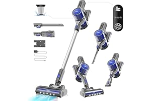 GEVI CLEANER Cordless Vacuum Cleaner for Home | 400W Powerful Stick Vacuum | Long Runtime Detachable Battery | LED Display | Deep Clean for Pet Hair Hard Floor Carpet