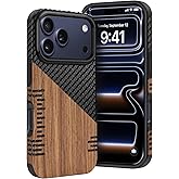 Dolstrap Rugged Case Compatible with iPhone 17 Pro Max Case, (Natural Wood & Carbon Fiber Hybrid) Slim Phone Cover, Black+Brown