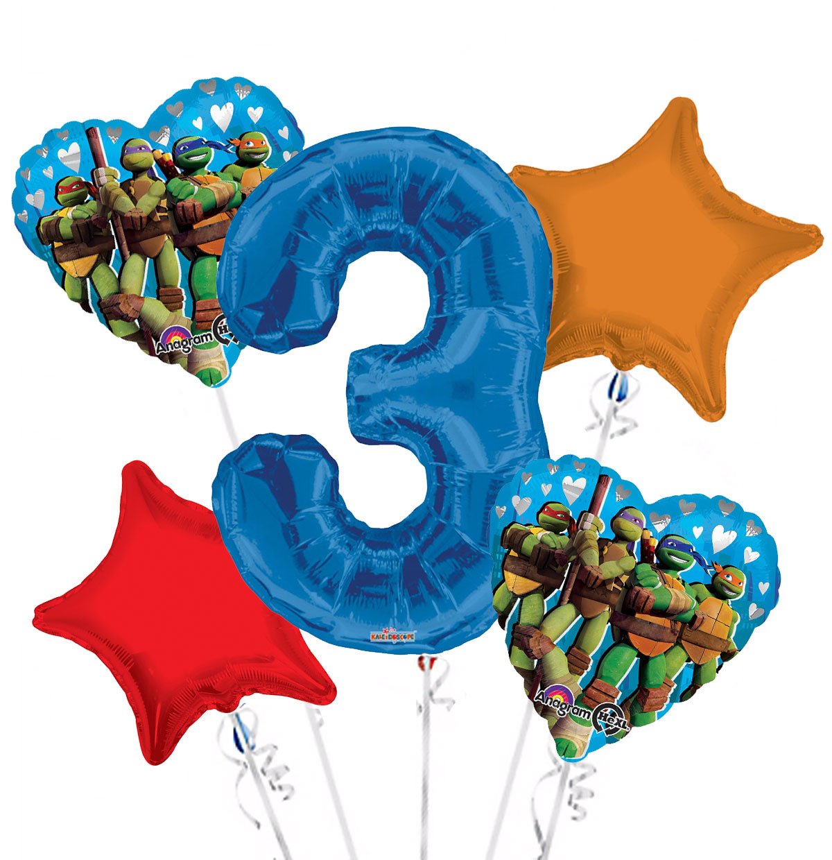 Ninja Turtles Balloon Bouquet 3rd Birthday 5 pcs - Party Supplies