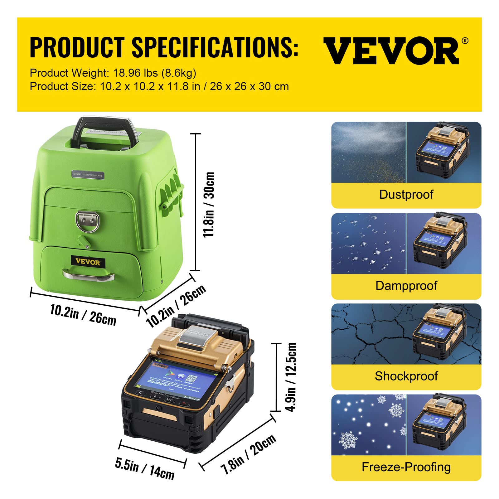 Mophorn Fiber Fusion Splicer AI-8 with 6 Seconds Splicing Time,Fusion Splicer Machine Melting 15 Seconds Heating, Automatic Fiber Optical Fusion Splicer for Optical Fiber & Cable Projects
