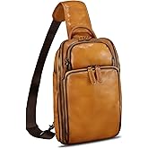 Genuine Leather Sling Bag for Men and Women Vintage Leather Sling Backpack Crossbody Bag Chest purse for 11 Inch Ipad Pro