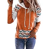 Aztec Geometric Color Block Kangaroo Pocket Hoodie Women's Color Block Hoodies Tops Long Sleeve Casual Drawstring