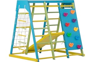 Avenlur Magnolia Indoor Playground 6-in-1 Jungle Gym Montessori Waldorf Style Wooden Climber Playset Slide, Rock Climbing Wall, Rope Wall Climber, Monkey Bars, Swing for Toddlers, Children Kids 2-6yrs