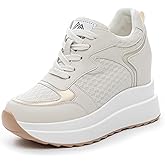 MIEHUIAI High Platform Sneakers for Women Hidden Heel Wedge Sneakers Dressy Fashion Wedge Tennis Shoes Increasing 3.94 inches