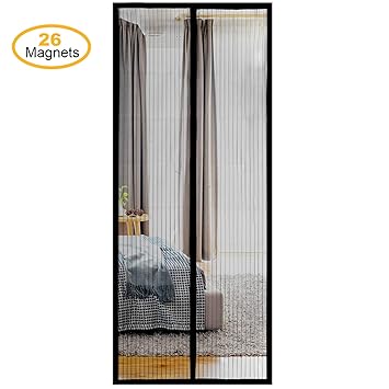 Magnetic Screen Door with Heavy Duty Mesh Curtain and 26 Magnets from Top to Bottom Frame Hook & Loop Fits Doors Up to 39
