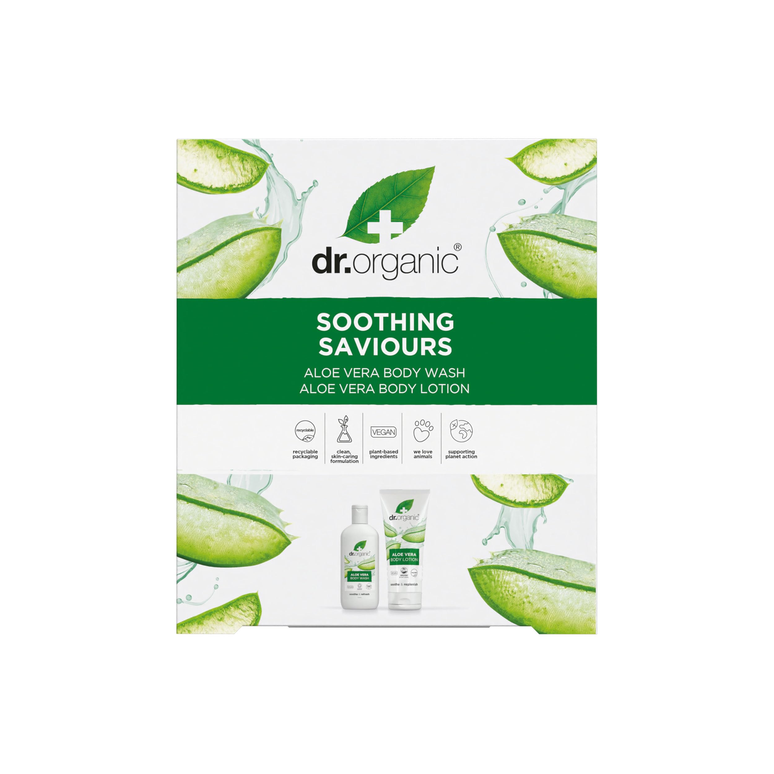 Dr Organic Aloe Vera Soothing Saviours Body Duo, with Body Wash & Lotion, Moisturising, All Skin Types, Natural, Vegan, Cruelty-Free, Paraben & SLS-Free, Recycled & Recyclable, Organic
