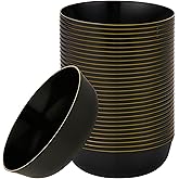 [30 Pack 16 OZ Bowls] Edge Collection Black with Gold Rim Plastic Party Soup Bowls Premium heavyweight Elegant Disposable Tableware Dishes