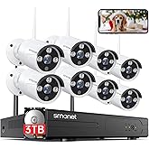 【5MP HD, Audio】 Wireless Security Camera System, 3TB Hard Drive, SMONET 8CH Complete Home CCTV Surveillance NVR Kits, 8Pcs Ou