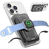BLAVOR for Magsafe Portable Charger with Built-in Cables, USB C 20W Fast Charging, 10000mAh Magnetic Wireless Power Bank, Battery Pack with Stand for iPhone 16/15/14/13/12, Powerbank for Apple Watch