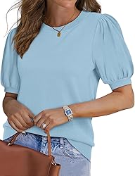 WIHOLL Womens Tops Puff Short Sleeve Sweater for