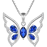 YL Women's Butterfly Necklace 925 Sterling Silver Flower Rose Pendant Birthstone Halo Jewelry