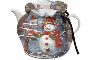 Goronwyfloyd Retro Bird and Snowman Kitchen Home Tea Pot Dust Cover Decorative Tea Pots Cozy with Insulation Pad Not Easy to Pilling and Washable Christmas Decor